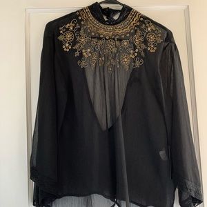 Black sequined sheer chiffon boho blouse